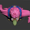 3D Pink Cartoon Game Movie Character With Blue Overalls Green Nose And Antennas