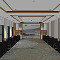 Hotel Public Lounge Area With Black Sofas Reception Desk Wooden Walls And Large Windows