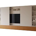 Modern Entertainment Center with Built-in TV Side Bookshelves and Wooden Drawers