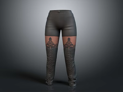 Gray High Waist Leggings With Intricate Lace Pattern And Stretchy Material 3d model