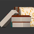Yellow Bird Pattern on Blue Box with White Handbag and Open Boxes of Colorful Candies