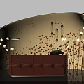 Modern Reception Desk Design With Curved Leaf Pattern Wall Pendant Lights And Green Plant