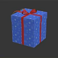 Blue Gift Box With White Patterns And Red Ribbon Bow For Daily Use 3d model