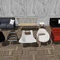 Modern Accent Chairs With Diverse Designs Upholstered Seats And Wooden Frames On Wooden Floor