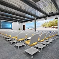 School Modern Classroom With White Yellow Seats Large Screen And Wall Art