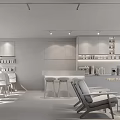 Modern Cafe Interior With Black Menu Boards Bar Counter And Wooden Chairs