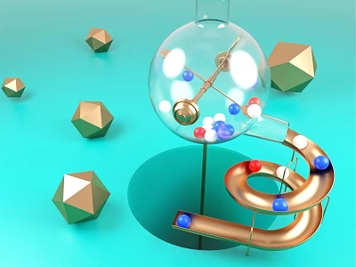 Colorful Balls on Metal Spiral Track with Transparent Sphere and Geometric Polyhedrons 3d model