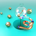 Colorful Balls on Metal Spiral Track with Transparent Sphere and Geometric Polyhedrons