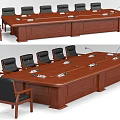 Wooden Conference Table With Black Leather Chairs And Microphones On Top