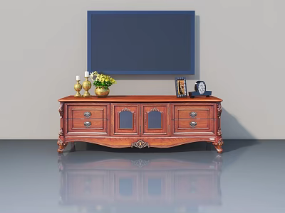 Vintage Wooden Pet Cabinet With Carved Details Drawers And Glass Doors 3d model