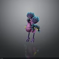 Colorful Fantasy Bird With Pink Body Blue Feathers And Yellow Accents