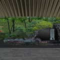 Garden Landscape Design With Lush Green Plants Rock Formation And Waterfall Feature