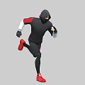 A Man Running In Black Hoodie With Red Shoes And White Sleeves On Gray Background