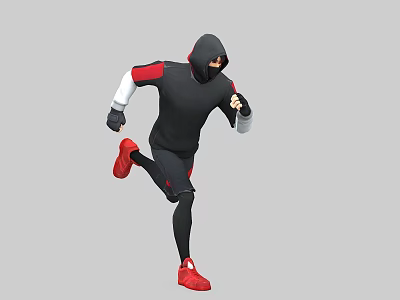 A Man Running In Black Hoodie With Red Shoes And White Sleeves On Gray Background 3d model