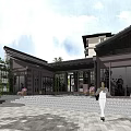 Modern Chinese Courtyard Architecture With Wooden Lattice Walls Green Plants And Terrace