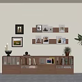 Stylish Wooden Bookcase With Shelves Decorative Photos Floor Lamp And Plant