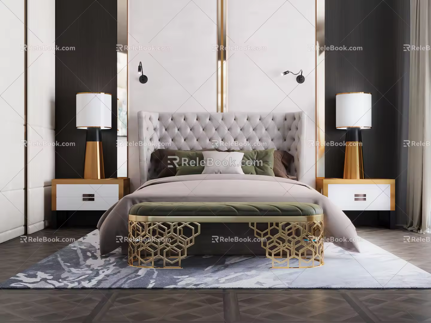 Modern background double bed 3d model