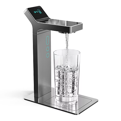 Sleek Modern Faucet With Water Flowing Into Glass Cup And LED Indicators 3d model