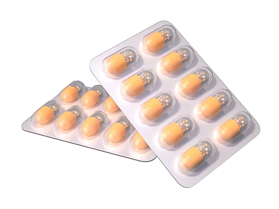 Medical Device Yellow Capsules Packaged in Two Blister Packs for Healthcare Use 3d model