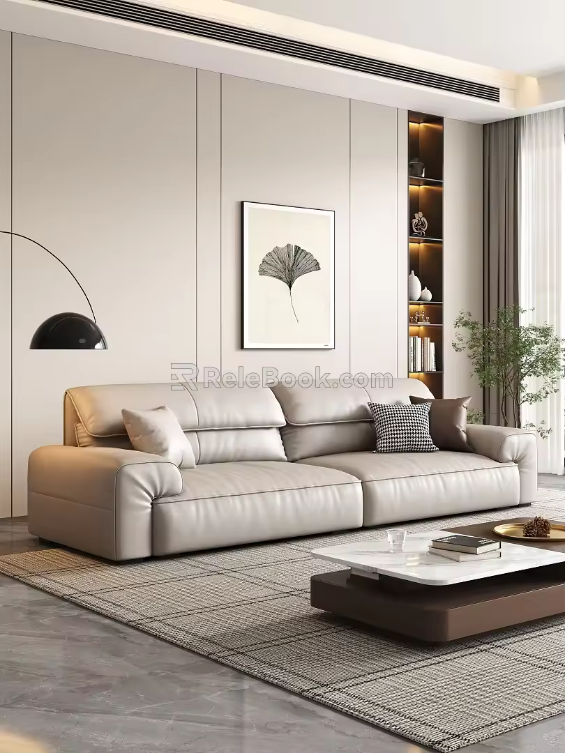 Double sofa and coffee table combination 3d model