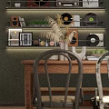 Cozy Retro Open Plan Dining And Living Room With Herringbone Wood Flooring And Leather Sofas