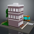 Modern Urban Scene With Multi Story Building Bus Tree And Bench