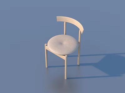 Modern Single Chair With Wooden Frame Curved Backrest And Light Gray Cushion 3d model