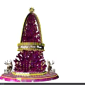 Decorated Pink Christmas Tree With Star On Top Golden Band And Reindeer At Base