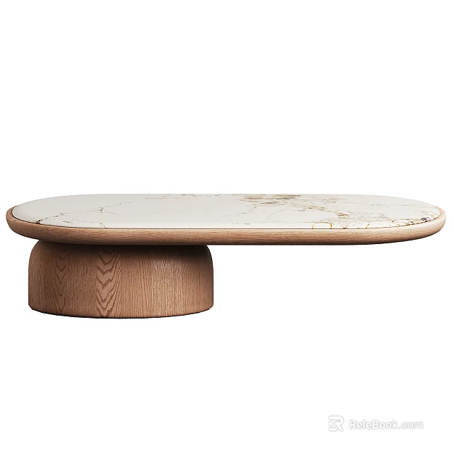 Modern Minimalist Marble Top Side Table with Solid Wooden Base and Smooth Oval Surface 3d model