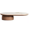 Modern Minimalist Marble Top Side Table with Solid Wooden Base and Smooth Oval Surface 3d model