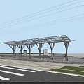 Well Lit Road Facilities With Bus Shelter Benches Street Lights And Trees At Night