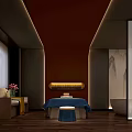 Serene SPA Sauna Room With Massage Bed Mountain Painting And Soft Lighting