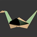 Green And Beige Origami Crane Paper Craft On Black Reflective Background