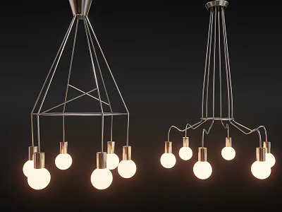 Modern Metal Frame Chandeliers Featuring Multiple Illuminated Bulbs and Stylish Design 3d model