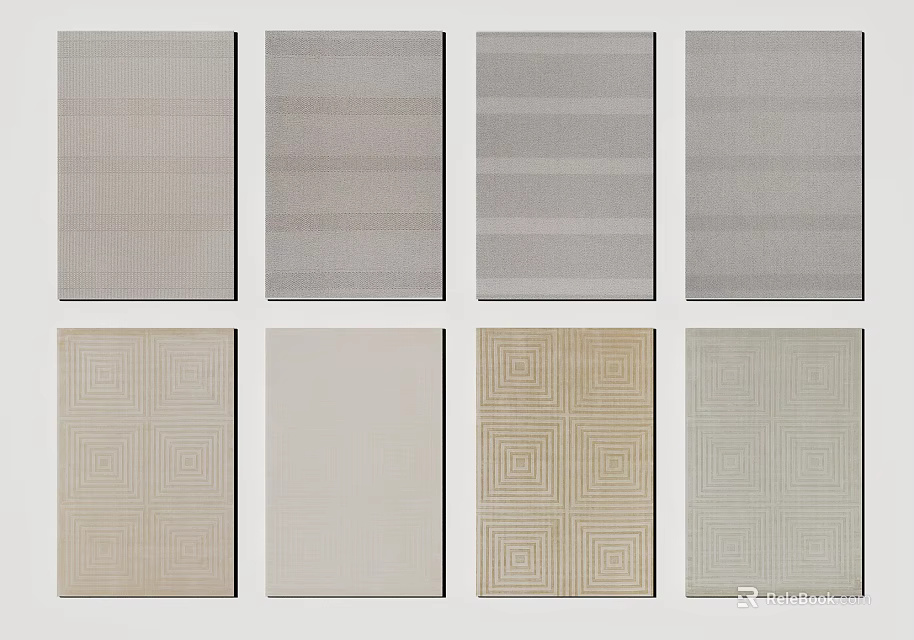Various Square Rugs With Striped Geometric And Textured Patterns In Neutral Tones 3d model