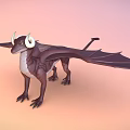 Standing Mythical Flying Animal Dragon With Horned Head Winged Dark Brown White Body
