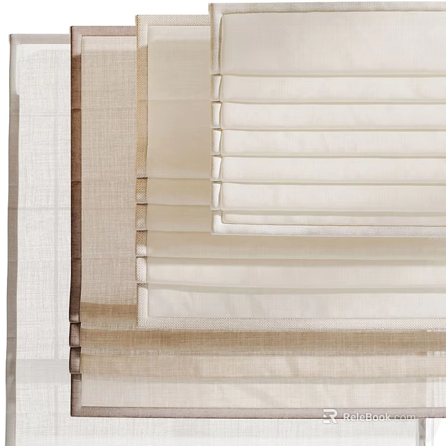 Elegant Beige Linen Window Blinds With Layered Design For Interior Decoration 3d model 
