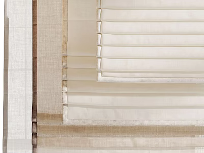 Elegant Beige Linen Window Blinds With Layered Design For Interior Decoration 3d model