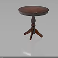 Round Wooden Side Table With Carved Pedestal Base And Three Legs Design