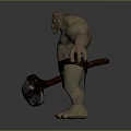 Muscular Giant Game Movie Character With Fur Loincloth Holding Large Hammer