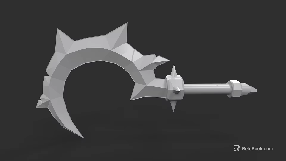 Curved Spiked Fantasy Weapon 3D Model With Sharp Edges And Polygonal Design 3d model 