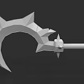 Curved Spiked Fantasy Weapon 3D Model With Sharp Edges And Polygonal Design