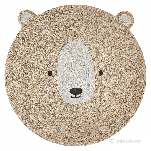 Adorable Round Woven Rug With Bear Head Design For Kids Nursery Decor 3d model 