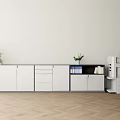 Modern Office Storage Cabinet With Filing Drawers Printer And Green Plant