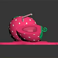 Strawberry Shaped Decorative Toy With Pink Base White Dots And Green Leaves