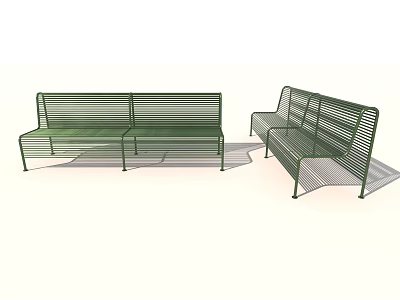 Outdoor Green Garden Metal Benches Simple Design With Two Seating Pieces 3d model