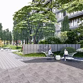 Modern Landscape Walls in Community Park With Seating Area Trees And Pathway