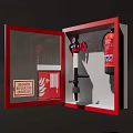 Red Fire Safety Cabinet Interior With Fire Extinguisher And Emergency Supplies