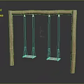 Solid Wood Frame Double Swing Equipment With Chain Links And Durable Seats 3d model