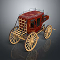 Vintage Horse Carriage With Red Body Golden Wheels And Roof Railings